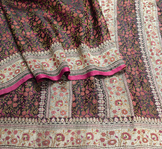 Sushila Vintage Heavy Saree Pure Satin Silk Banarasi Black Woven Sari Fabric
