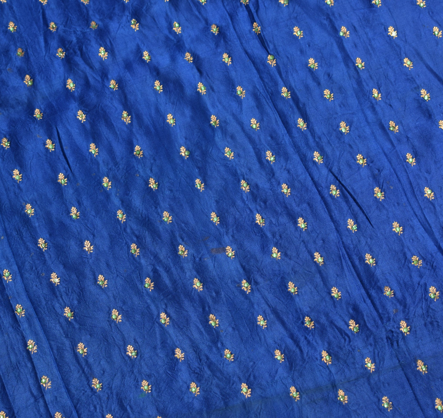 Sushila Vintage Heavy Saree Pure Satin Silk Banarasi Brocade Blue Sari Fabric