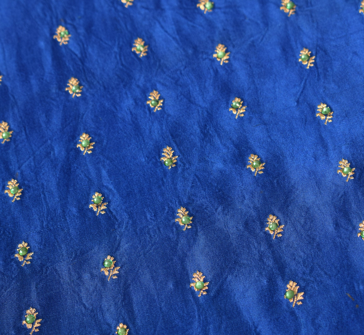 Sushila Vintage Heavy Saree Pure Satin Silk Banarasi Brocade Blue Sari Fabric