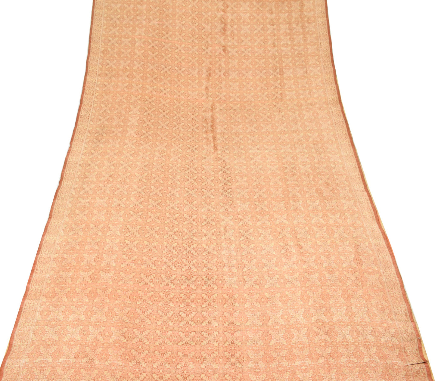 Sushila Vintage Heavy Saree Pure Satin Silk Banarasi Peach Woven Sari Fabric