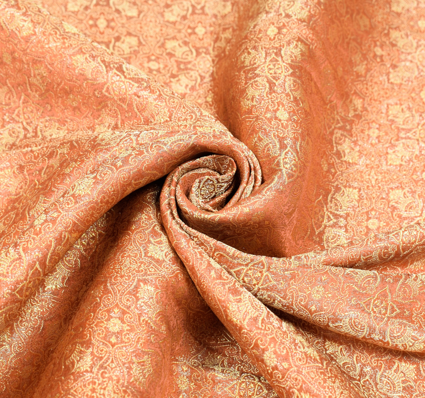 Sushila Vintage Heavy Saree Pure Satin Silk Banarasi Peach Woven Sari Fabric