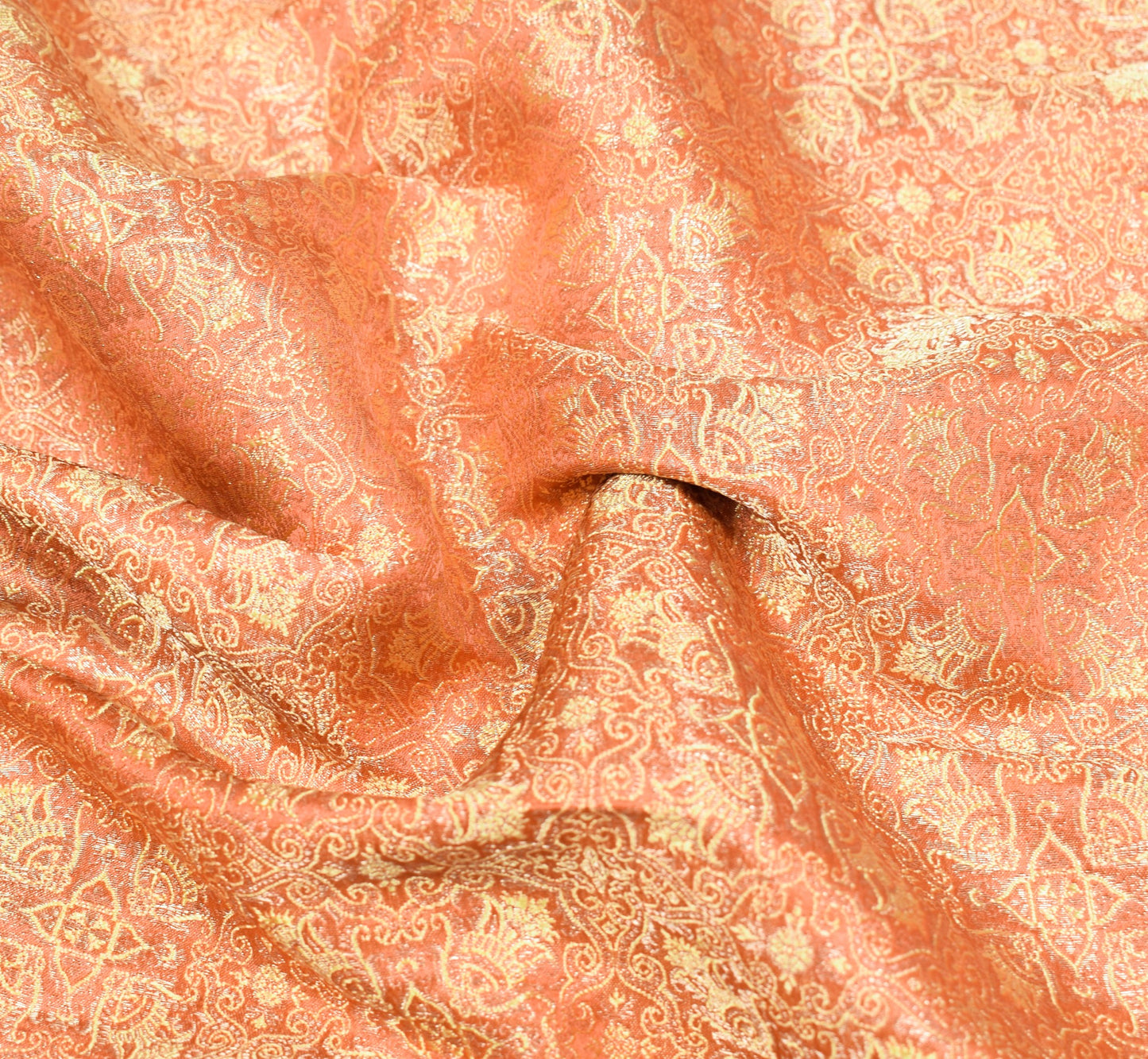 Sushila Vintage Heavy Saree Pure Satin Silk Banarasi Peach Woven Sari Fabric