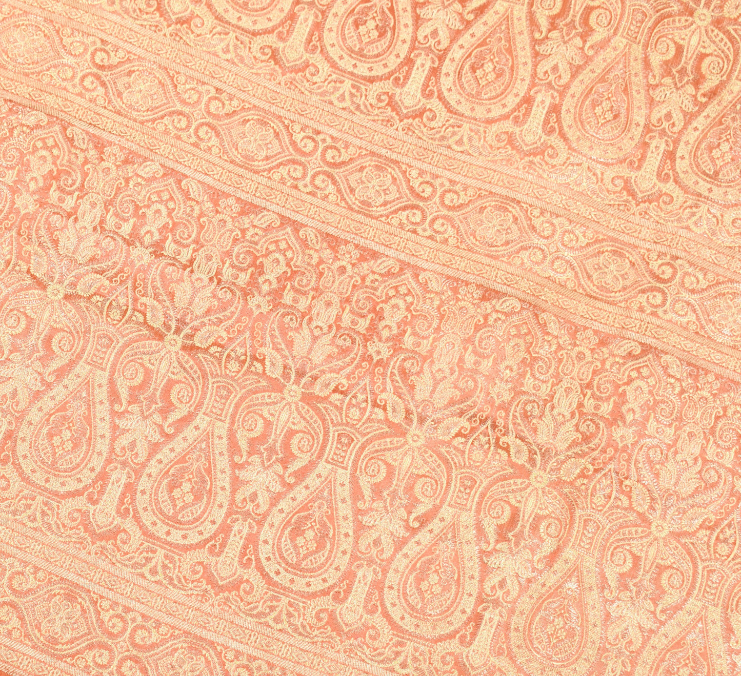 Sushila Vintage Heavy Saree Pure Satin Silk Banarasi Peach Woven Sari Fabric