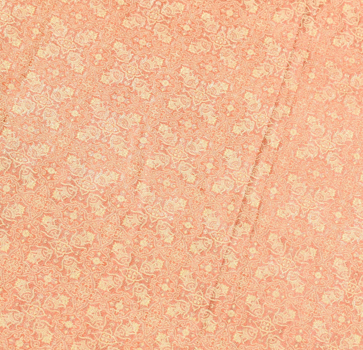 Sushila Vintage Heavy Saree Pure Satin Silk Banarasi Peach Woven Sari Fabric