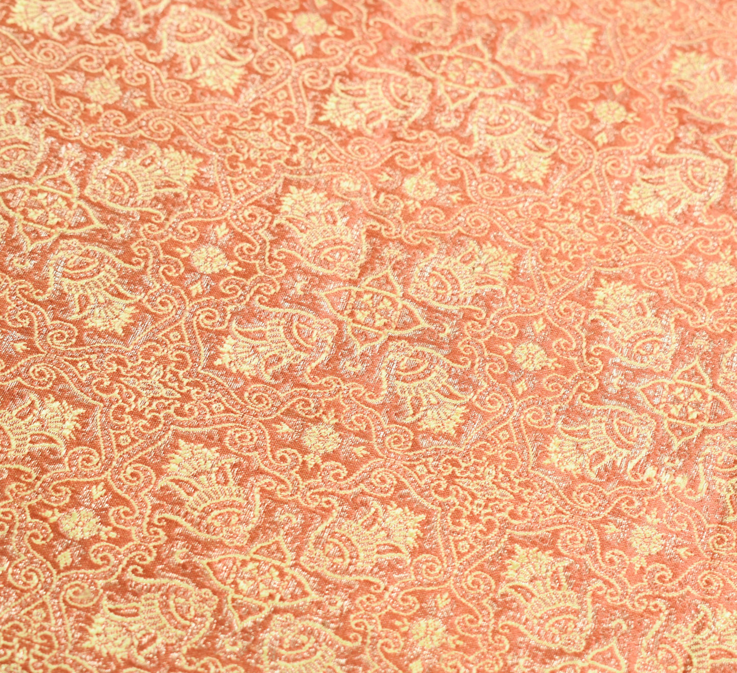 Sushila Vintage Heavy Saree Pure Satin Silk Banarasi Peach Woven Sari Fabric