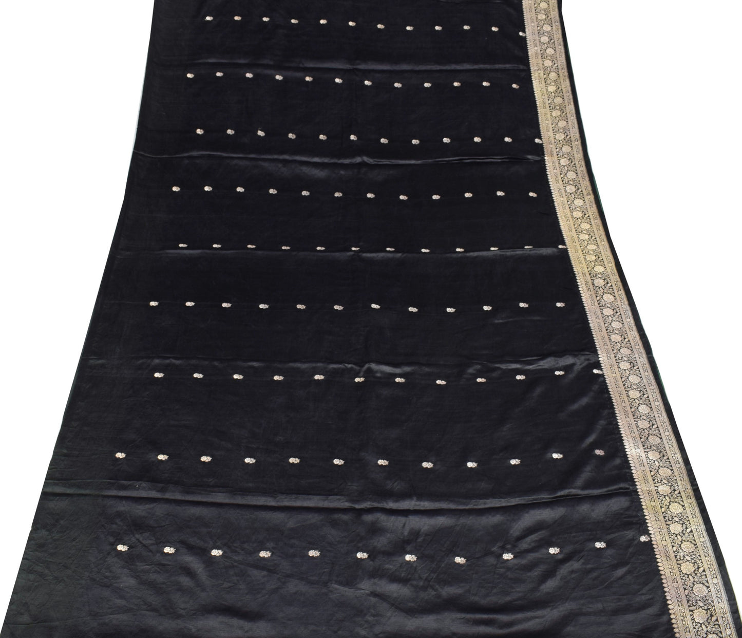Sushila Vintage Heavy Saree Pure Satin Silk Black Banarasi Brocade Sari Fabric