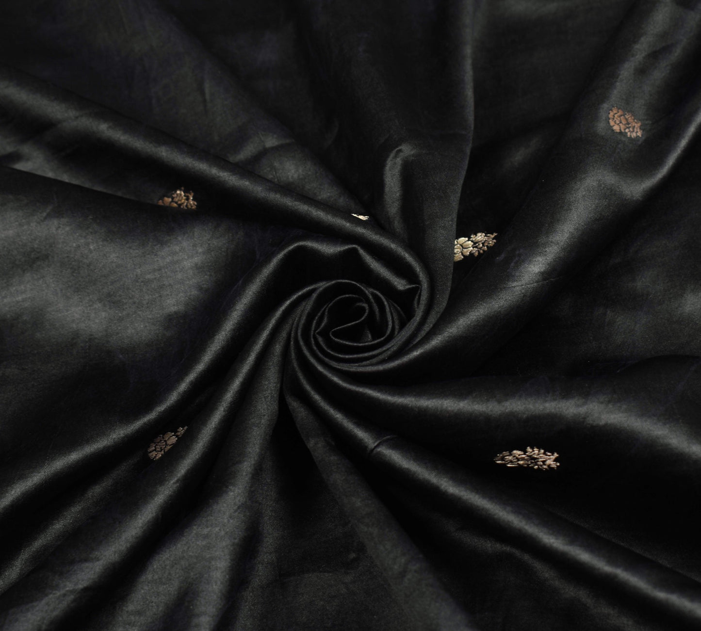 Sushila Vintage Heavy Saree Pure Satin Silk Black Banarasi Brocade Sari Fabric