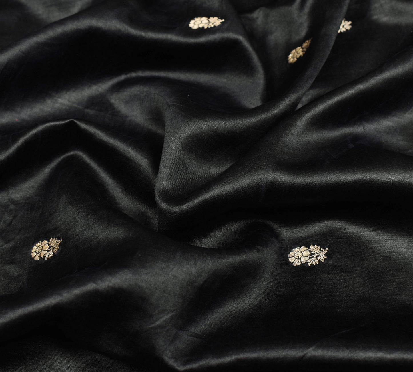 Sushila Vintage Heavy Saree Pure Satin Silk Black Banarasi Brocade Sari Fabric