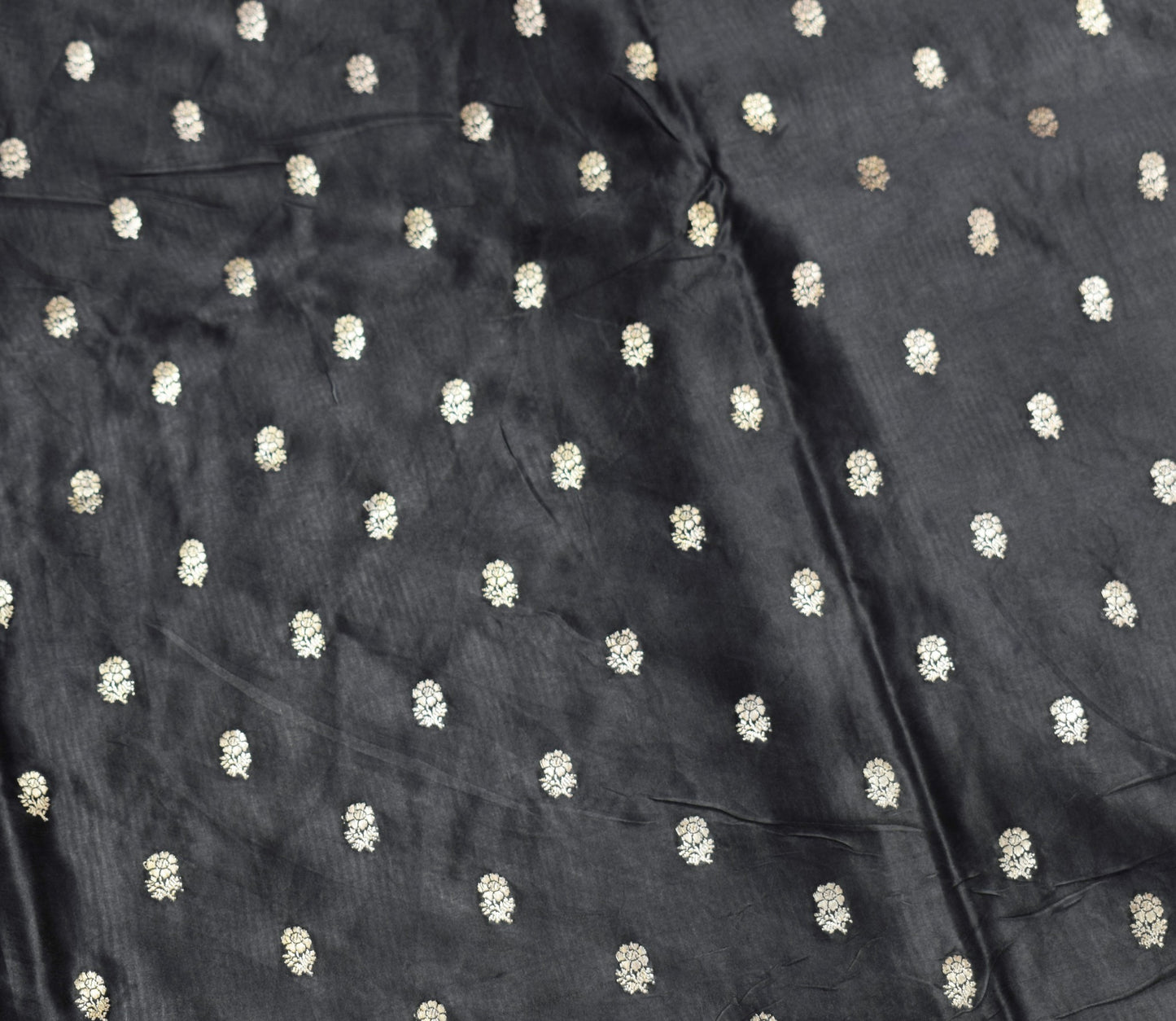 Sushila Vintage Heavy Saree Pure Satin Silk Black Banarasi Brocade Sari Fabric