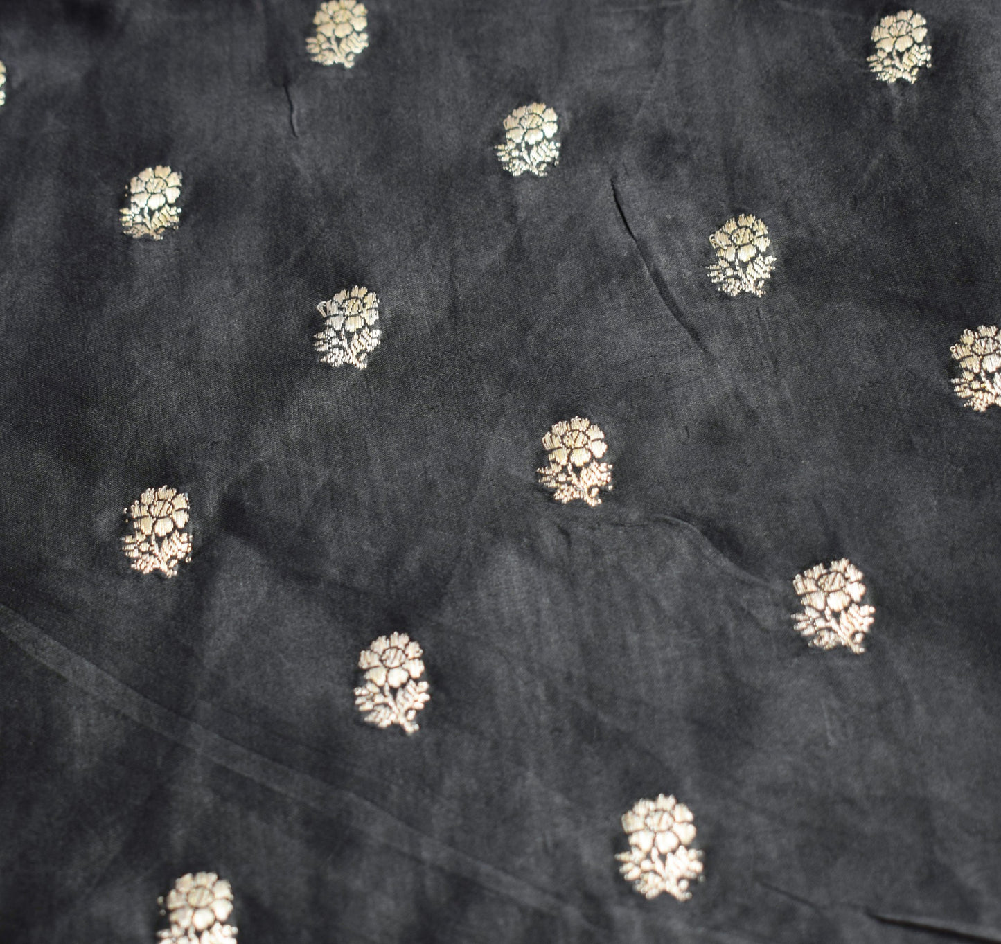 Sushila Vintage Heavy Saree Pure Satin Silk Black Banarasi Brocade Sari Fabric