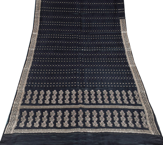 Sushila Vintage Heavy Saree Pure Satin Silk Banarasi Brocade Premium Black Sari