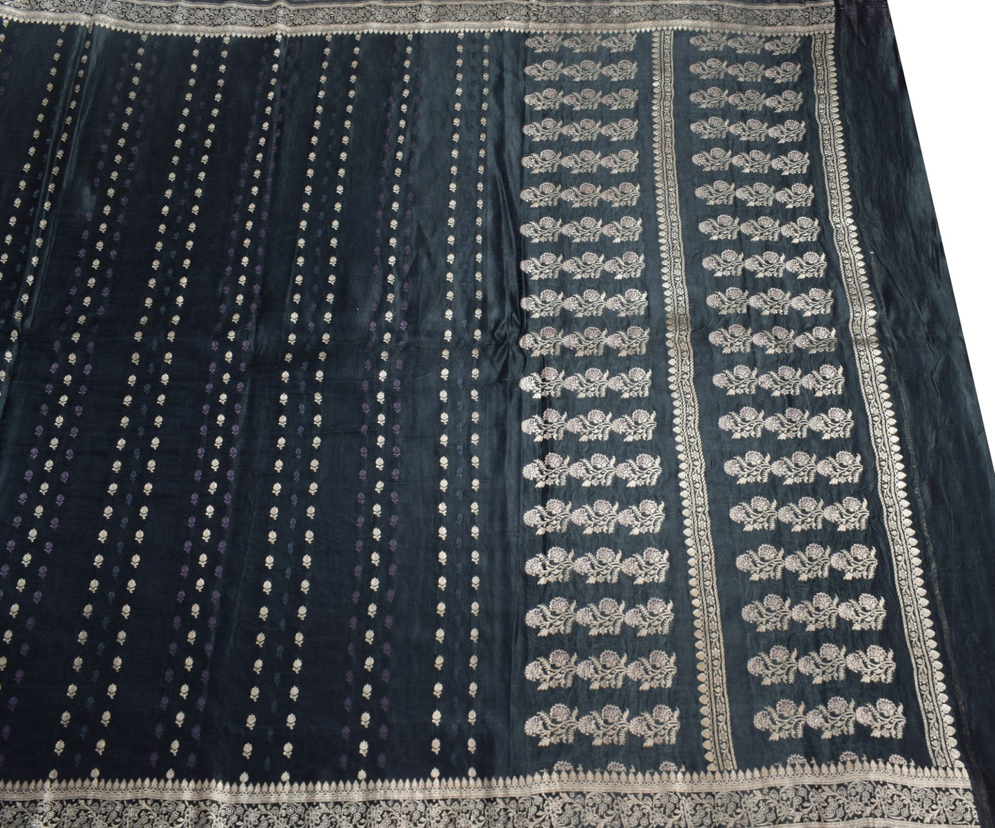 Sushila Vintage Heavy Saree Pure Satin Silk Banarasi Brocade Premium Black Sari