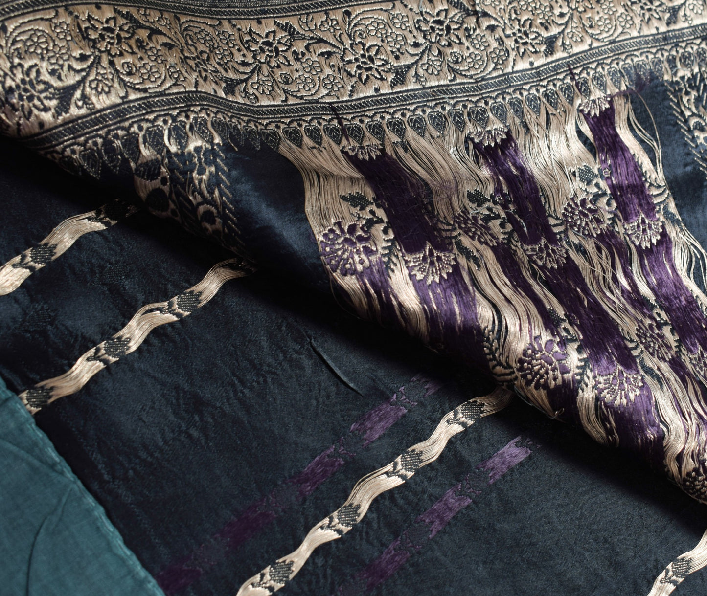 Sushila Vintage Heavy Saree Pure Satin Silk Banarasi Brocade Premium Black Sari
