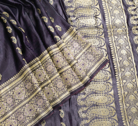 Sushila Vintage Premium Heavy Banarasi Saree Black Pure Satin Silk Brocade Sari