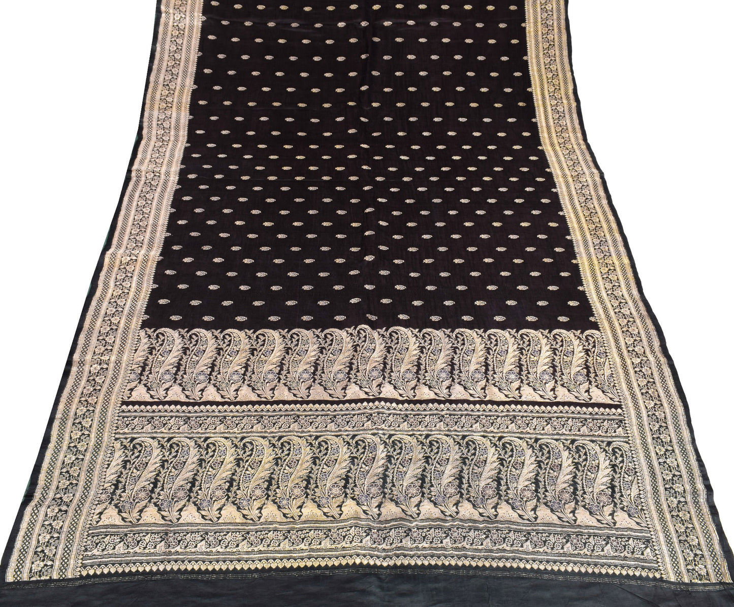 Sushila Vintage Premium Heavy Banarasi Saree Pure Satin Silk Brocade Black Sari