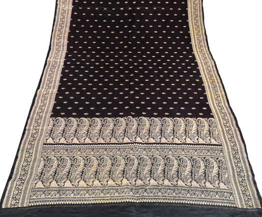 Sushila Vintage Premium Heavy Banarasi Saree Pure Satin Silk Brocade Black Sari