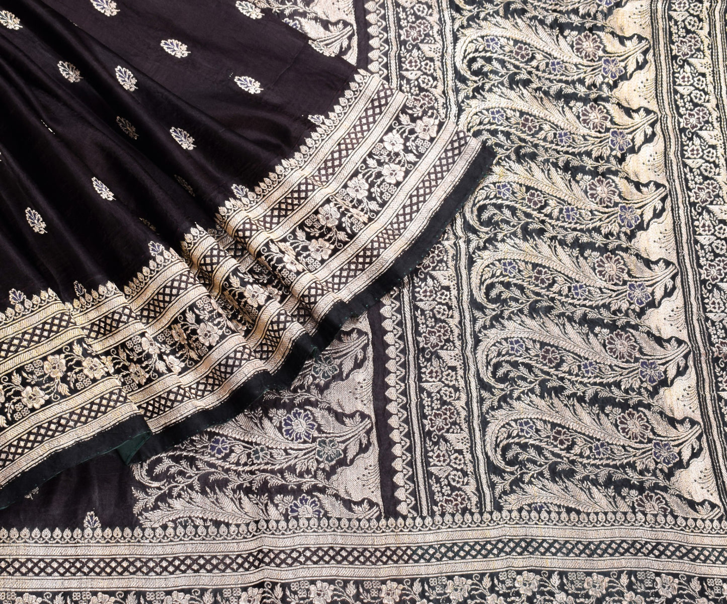 Sushila Vintage Premium Heavy Banarasi Saree Pure Satin Silk Brocade Black Sari