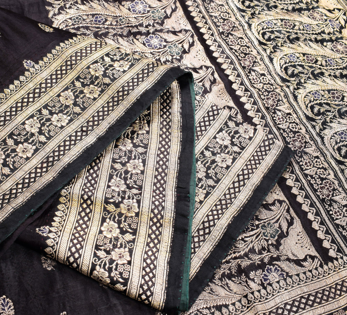 Sushila Vintage Premium Heavy Banarasi Saree Pure Satin Silk Brocade Black Sari