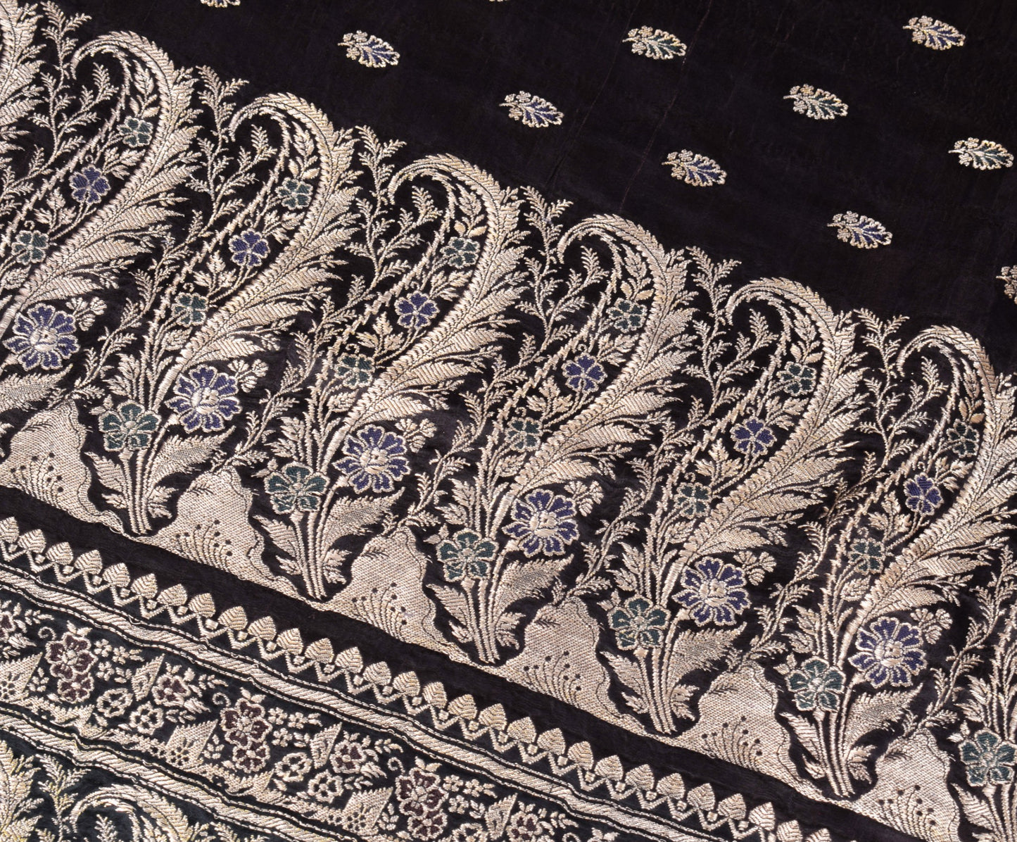 Sushila Vintage Premium Heavy Banarasi Saree Pure Satin Silk Brocade Black Sari