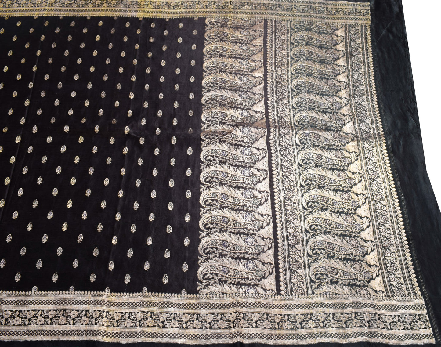 Sushila Vintage Premium Heavy Banarasi Saree Pure Satin Silk Brocade Black Sari