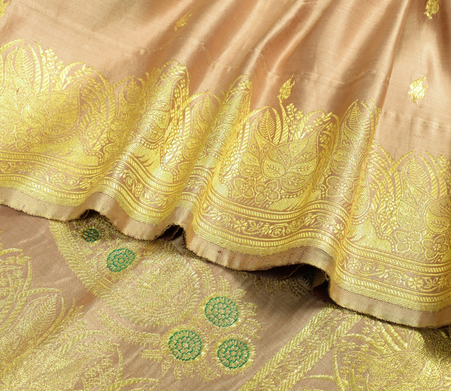 Sushila Vintage Heavy Saree Pure Satin Silk Banarasi Brocade Woven Beige Sari