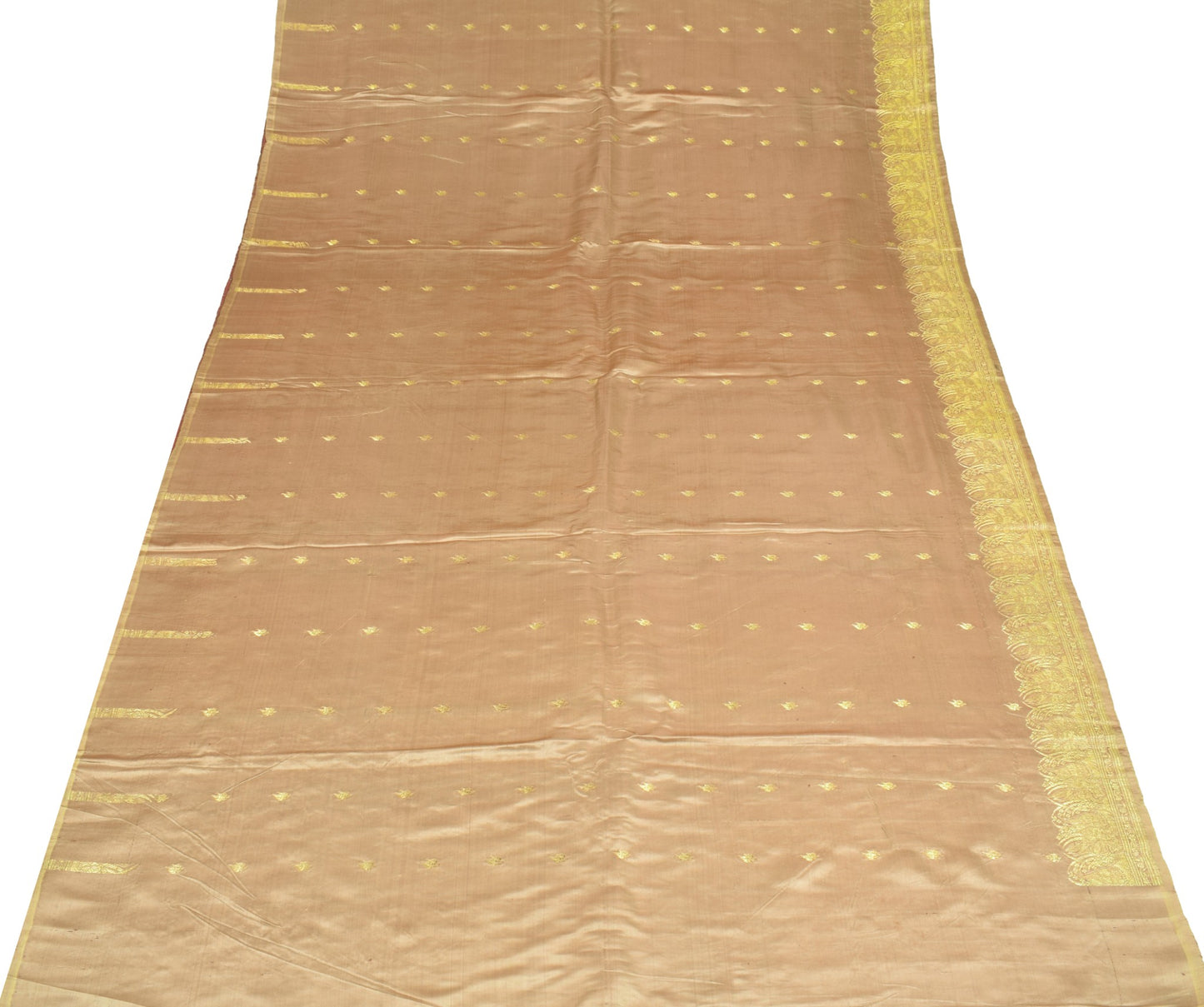 Sushila Vintage Heavy Saree Pure Satin Silk Banarasi Brocade Woven Beige Sari