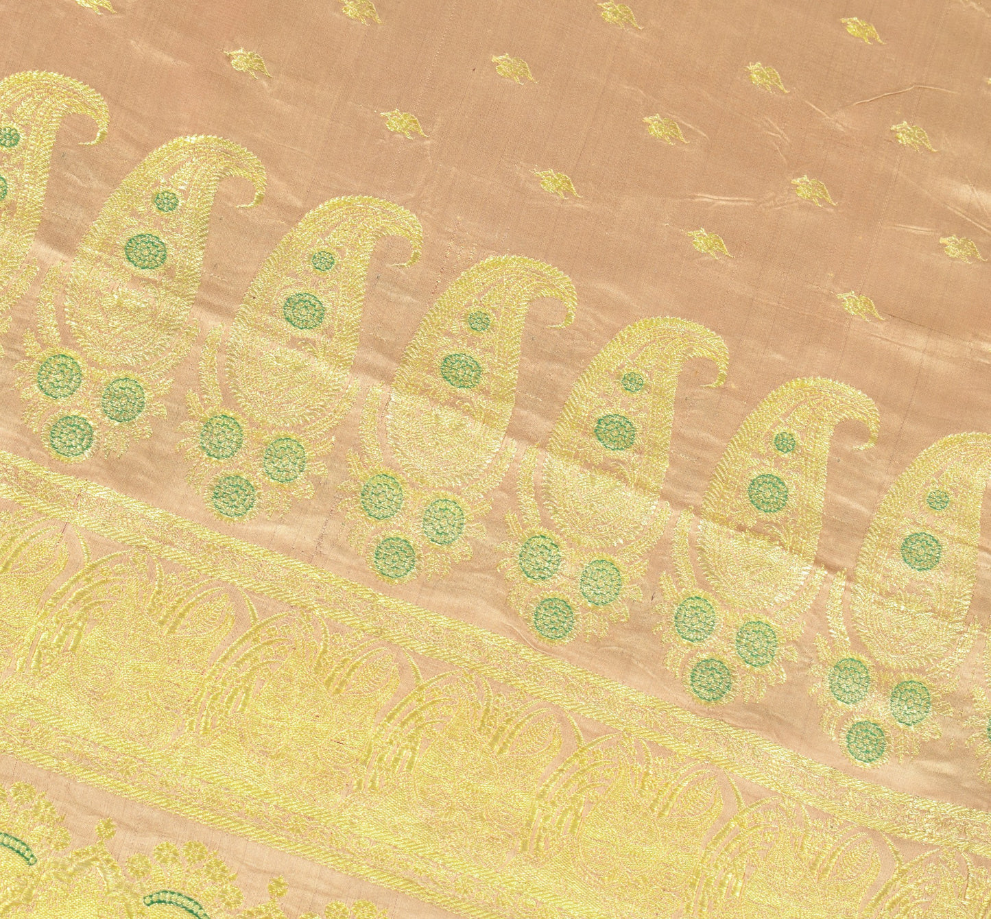 Sushila Vintage Heavy Saree Pure Satin Silk Banarasi Brocade Woven Beige Sari