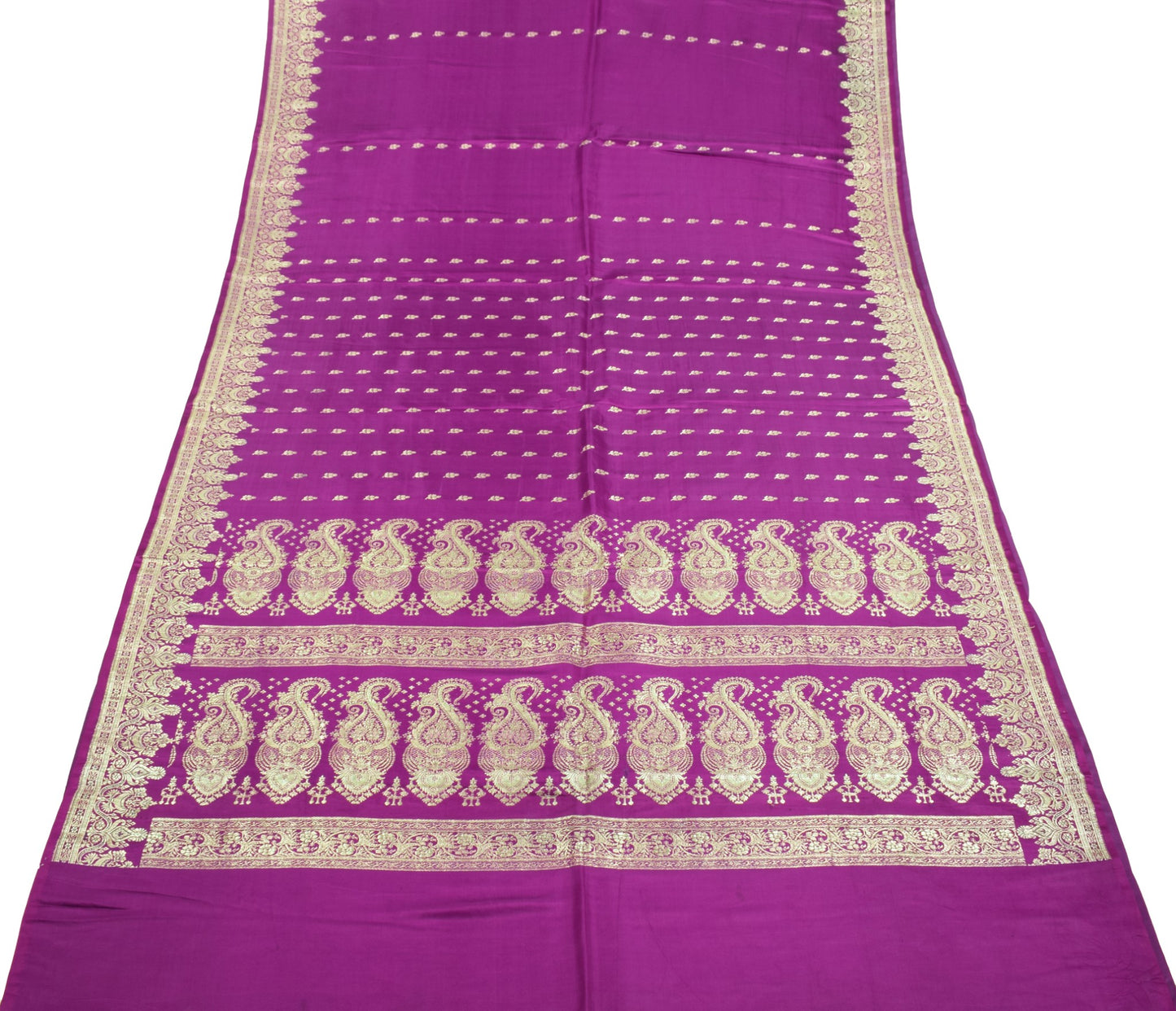 Sushila Vintage Heavy Brocade Saree Pure Satin Silk Dark Magenta Banarasi Sari