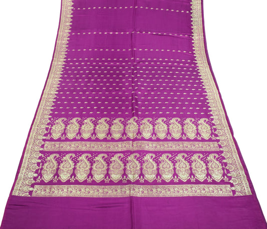 Sushila Vintage Heavy Brocade Saree Pure Satin Silk Dark Magenta Banarasi Sari