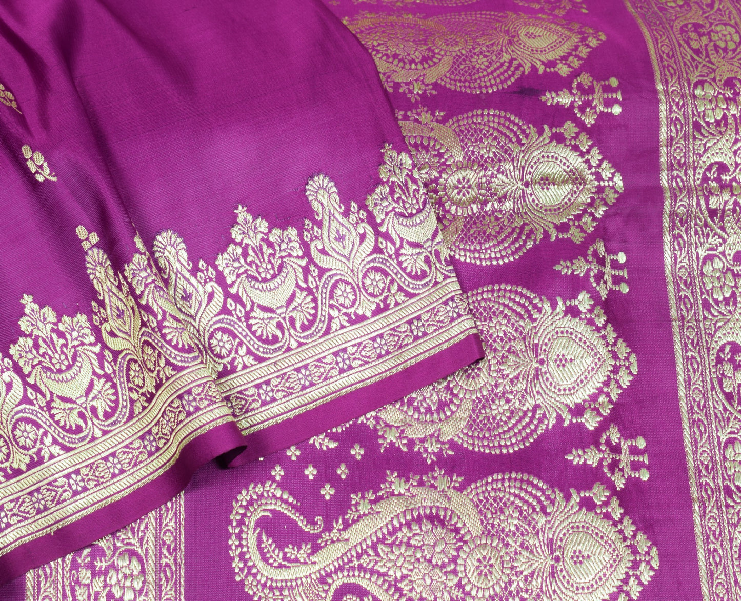 Sushila Vintage Heavy Brocade Saree Pure Satin Silk Dark Magenta Banarasi Sari