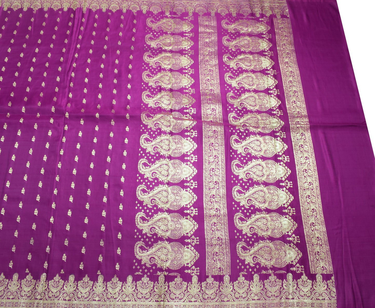 Sushila Vintage Heavy Brocade Saree Pure Satin Silk Dark Magenta Banarasi Sari