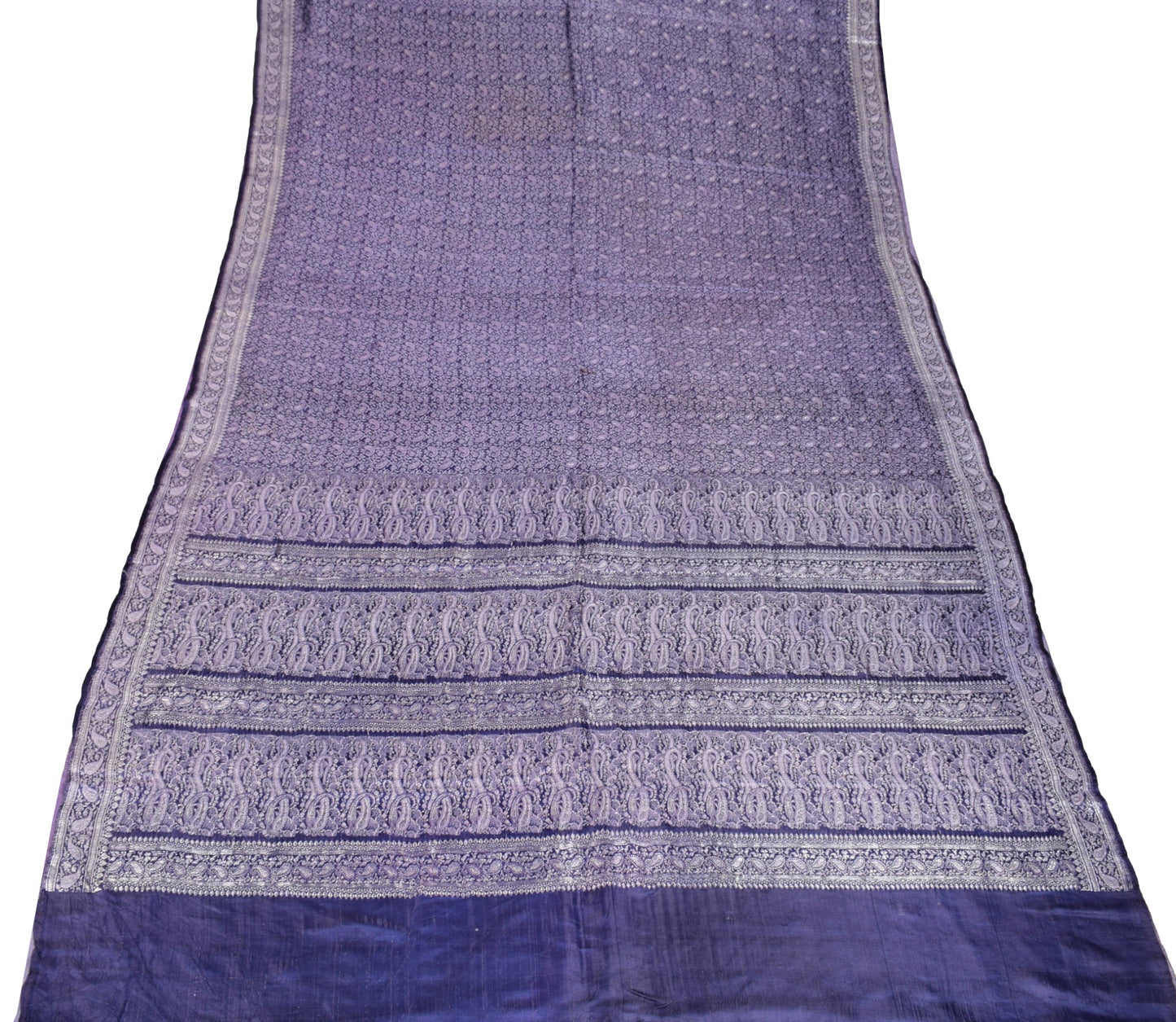 Sushila Vintage Heavy Saree Pure Satin Silk Blue Banarasi Woven Soft Sari Fabric