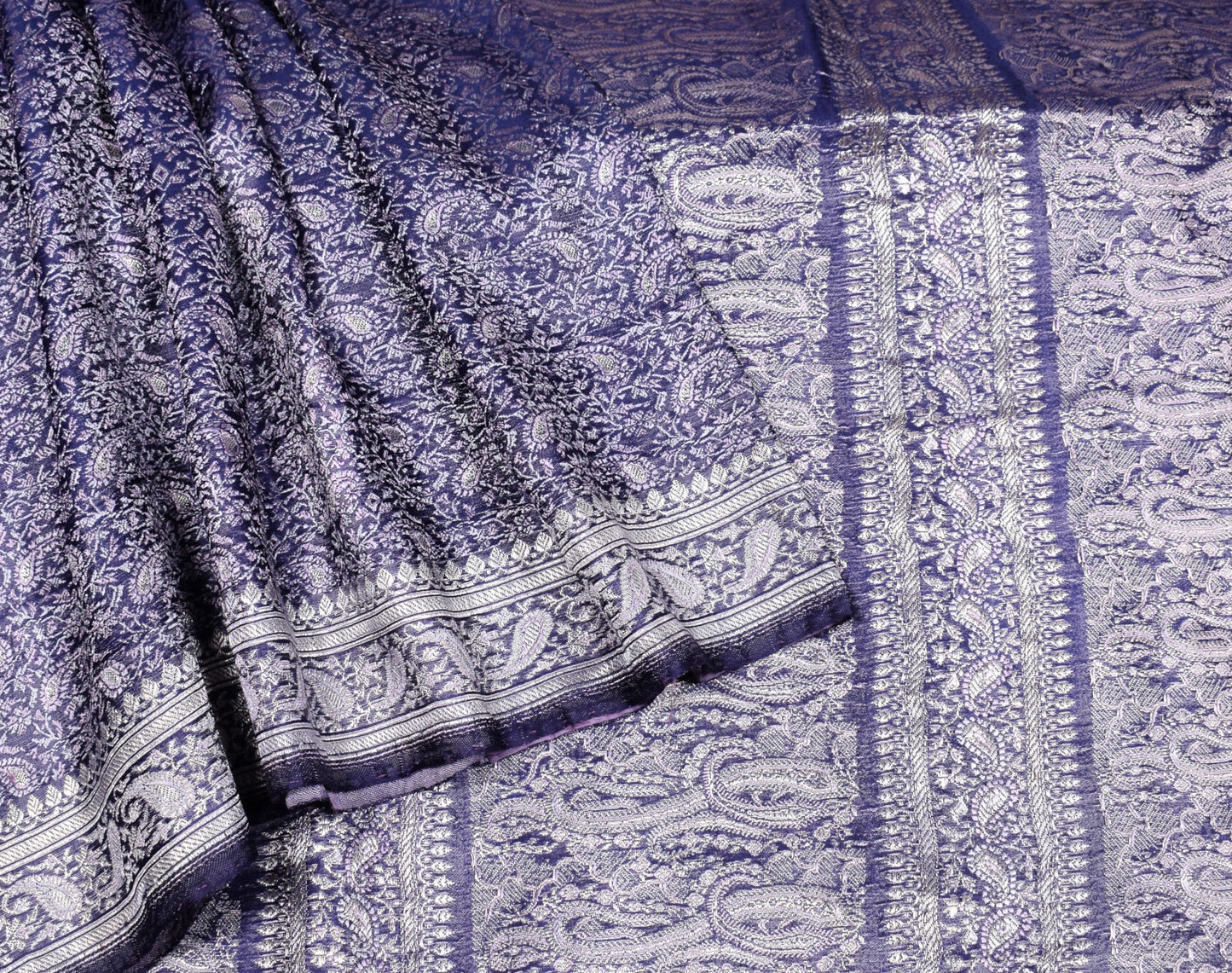 Sushila Vintage Heavy Saree Pure Satin Silk Blue Banarasi Woven Soft Sari Fabric