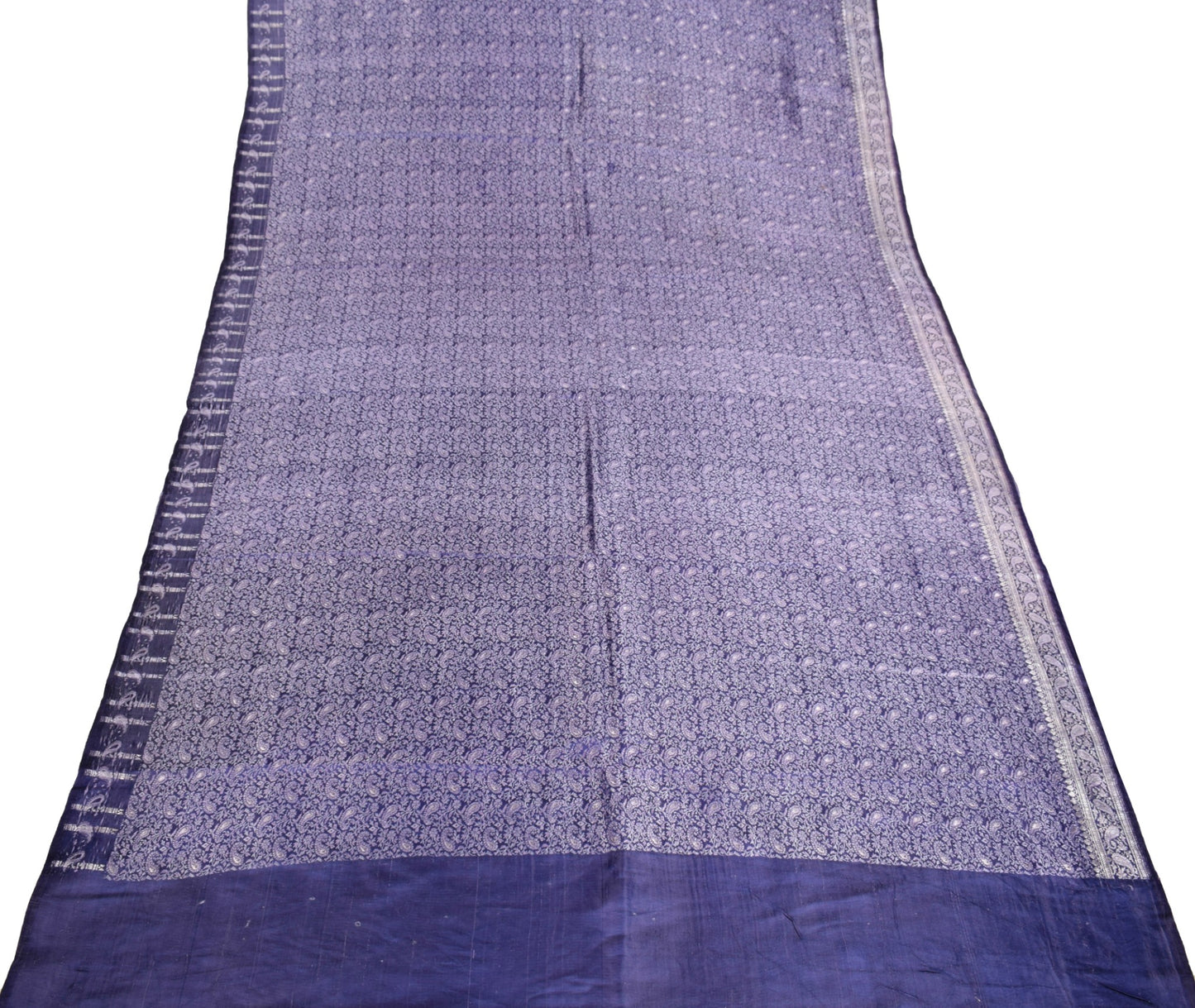 Sushila Vintage Heavy Saree Pure Satin Silk Blue Banarasi Woven Soft Sari Fabric
