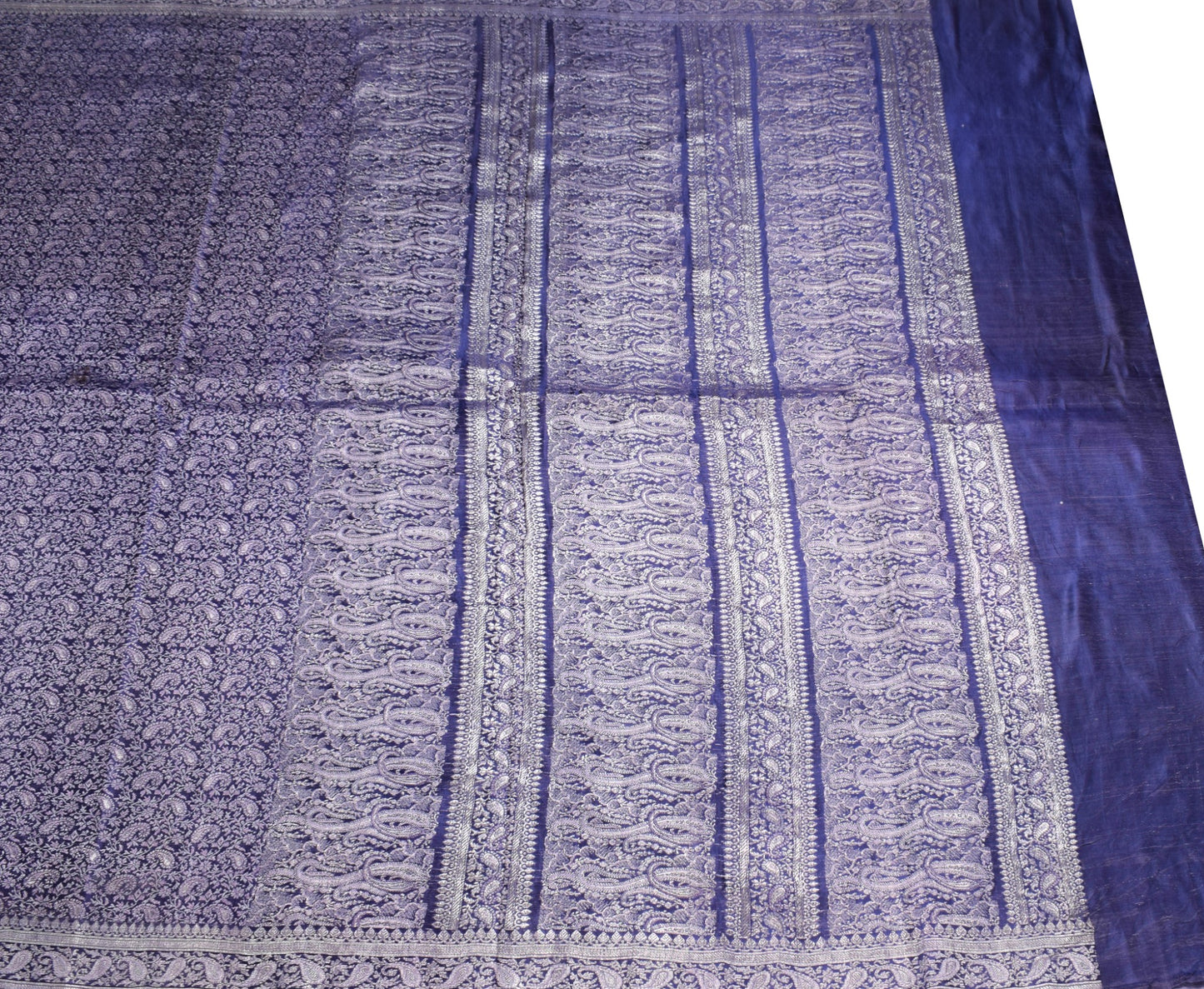 Sushila Vintage Heavy Saree Pure Satin Silk Blue Banarasi Woven Soft Sari Fabric
