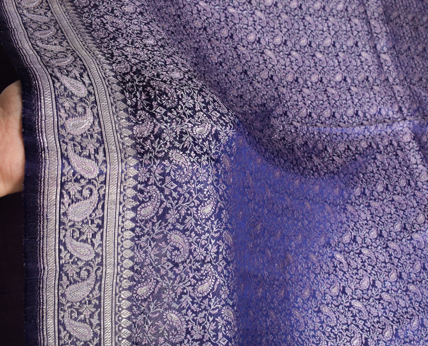 Sushila Vintage Heavy Saree Pure Satin Silk Blue Banarasi Woven Soft Sari Fabric