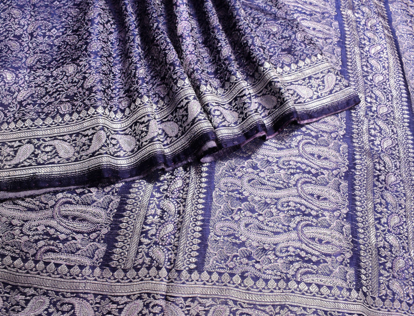 Sushila Vintage Heavy Saree Pure Satin Silk Blue Banarasi Woven Soft Sari Fabric