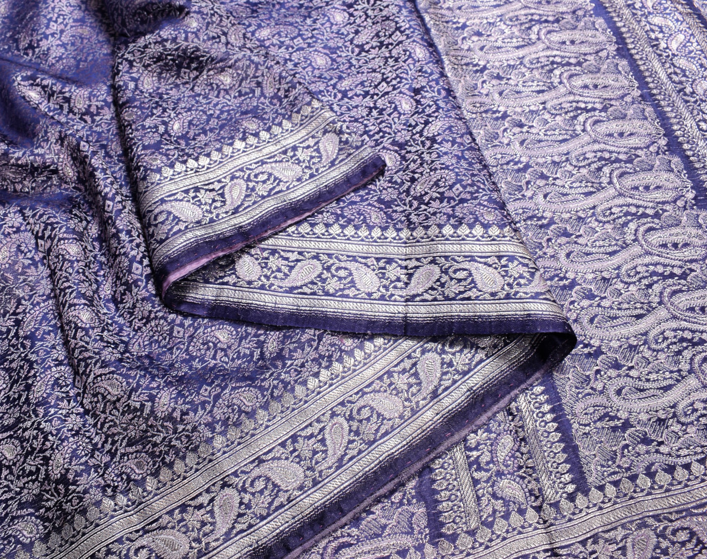 Sushila Vintage Heavy Saree Pure Satin Silk Blue Banarasi Woven Soft Sari Fabric