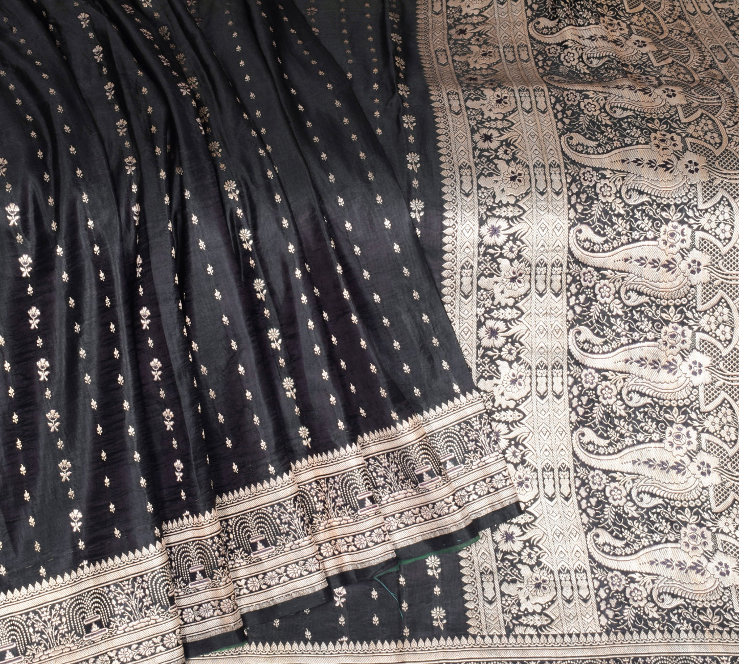 Sushila Vintage Heavy Black Saree Pure Satin Silk Banarasi Brocade Sari Fabric