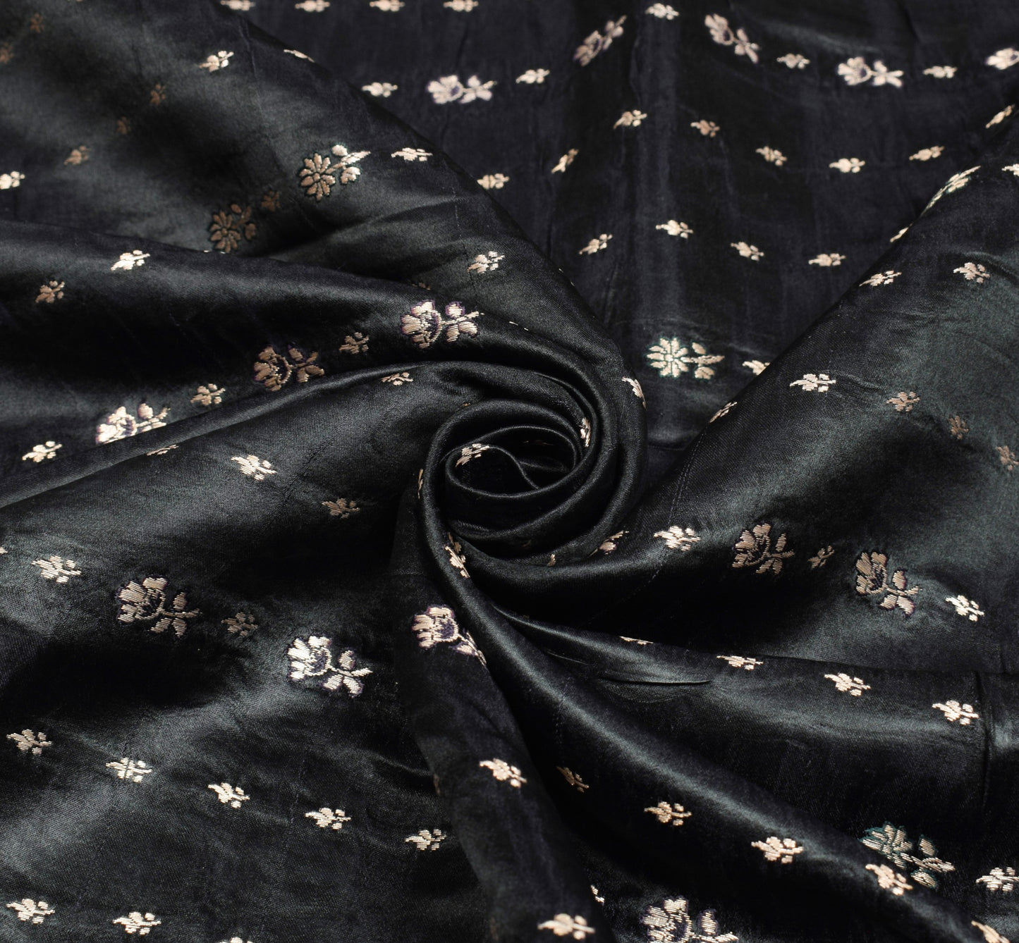 Sushila Vintage Heavy Black Saree Pure Satin Silk Banarasi Brocade Sari Fabric