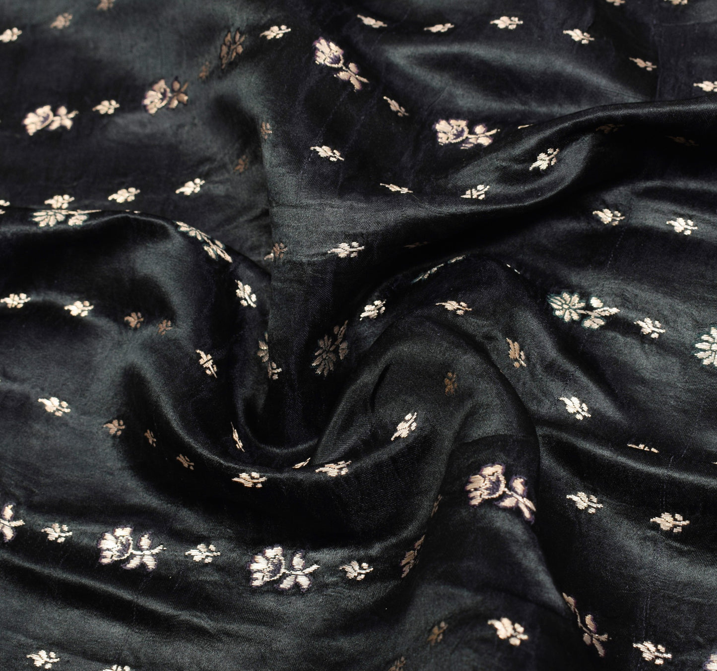 Sushila Vintage Heavy Black Saree Pure Satin Silk Banarasi Brocade Sari Fabric