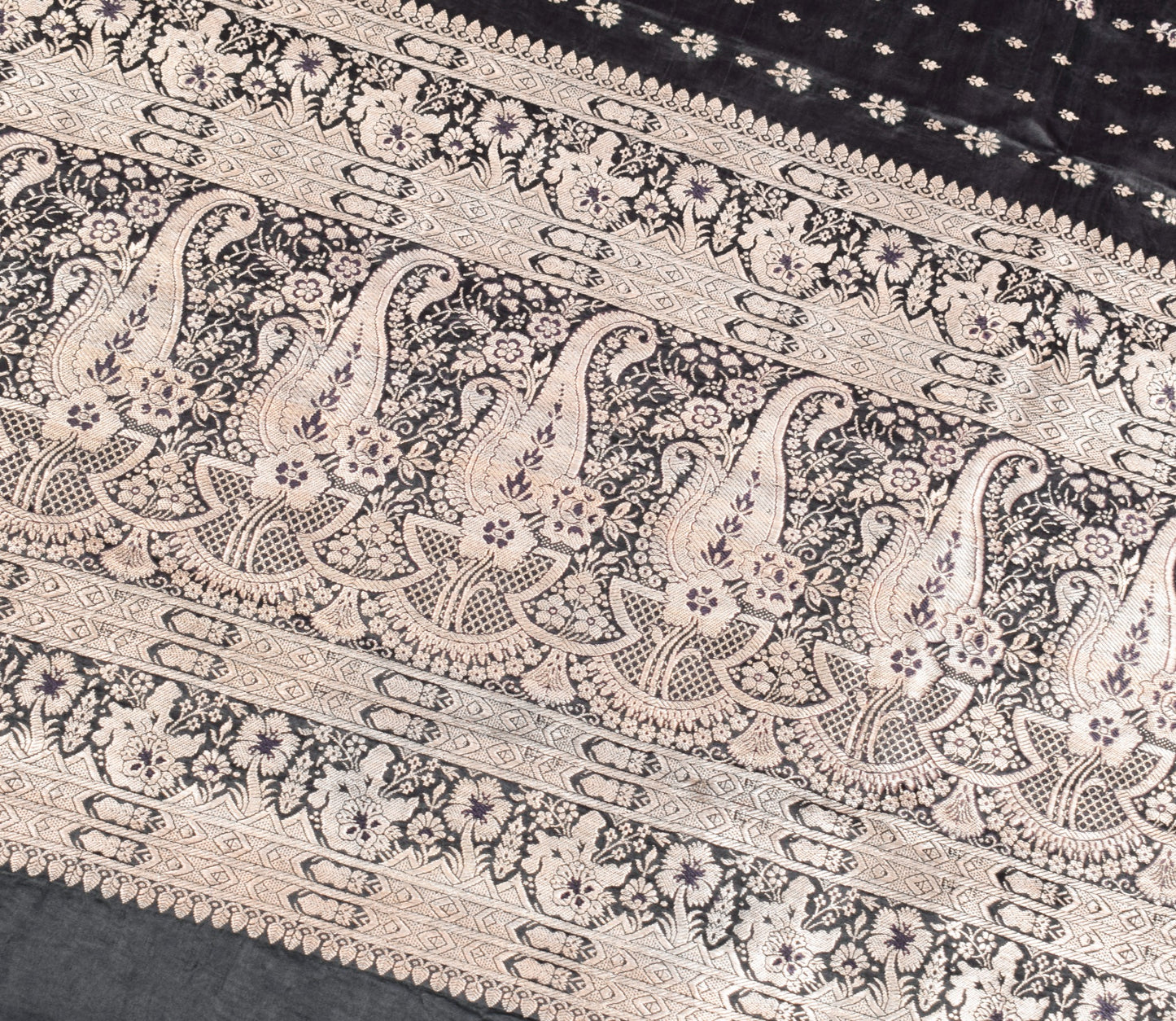 Sushila Vintage Heavy Black Saree Pure Satin Silk Banarasi Brocade Sari Fabric
