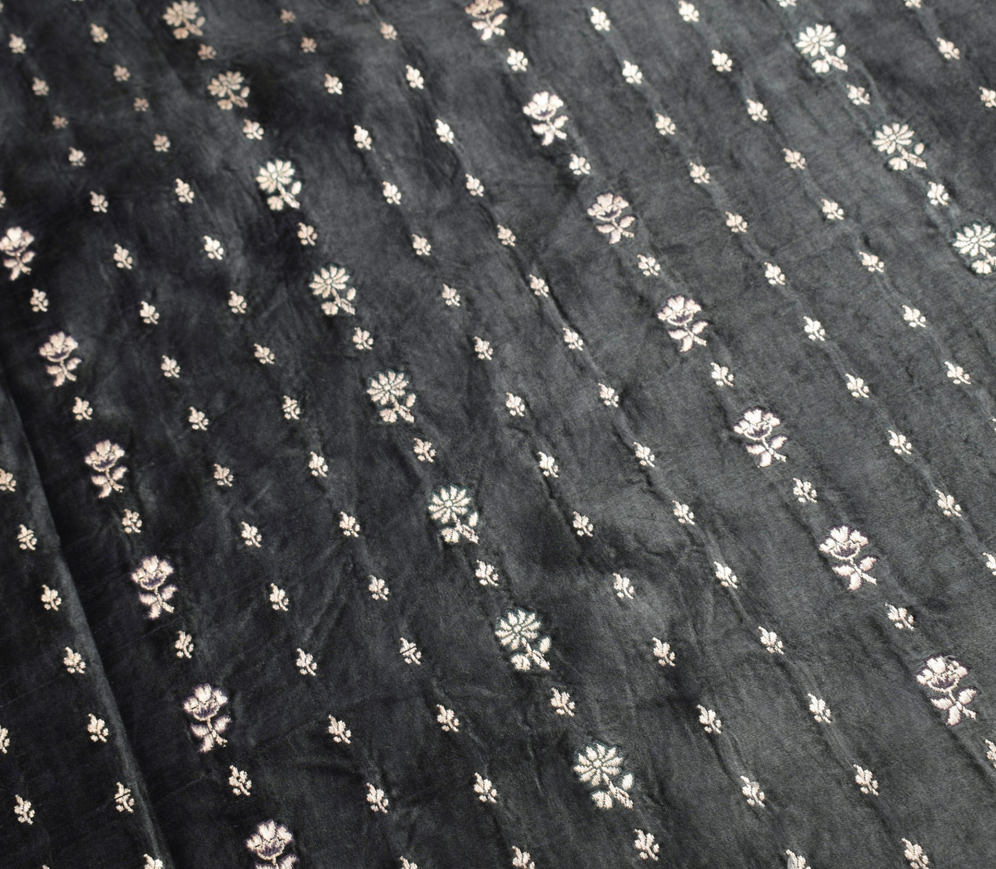Sushila Vintage Heavy Black Saree Pure Satin Silk Banarasi Brocade Sari Fabric