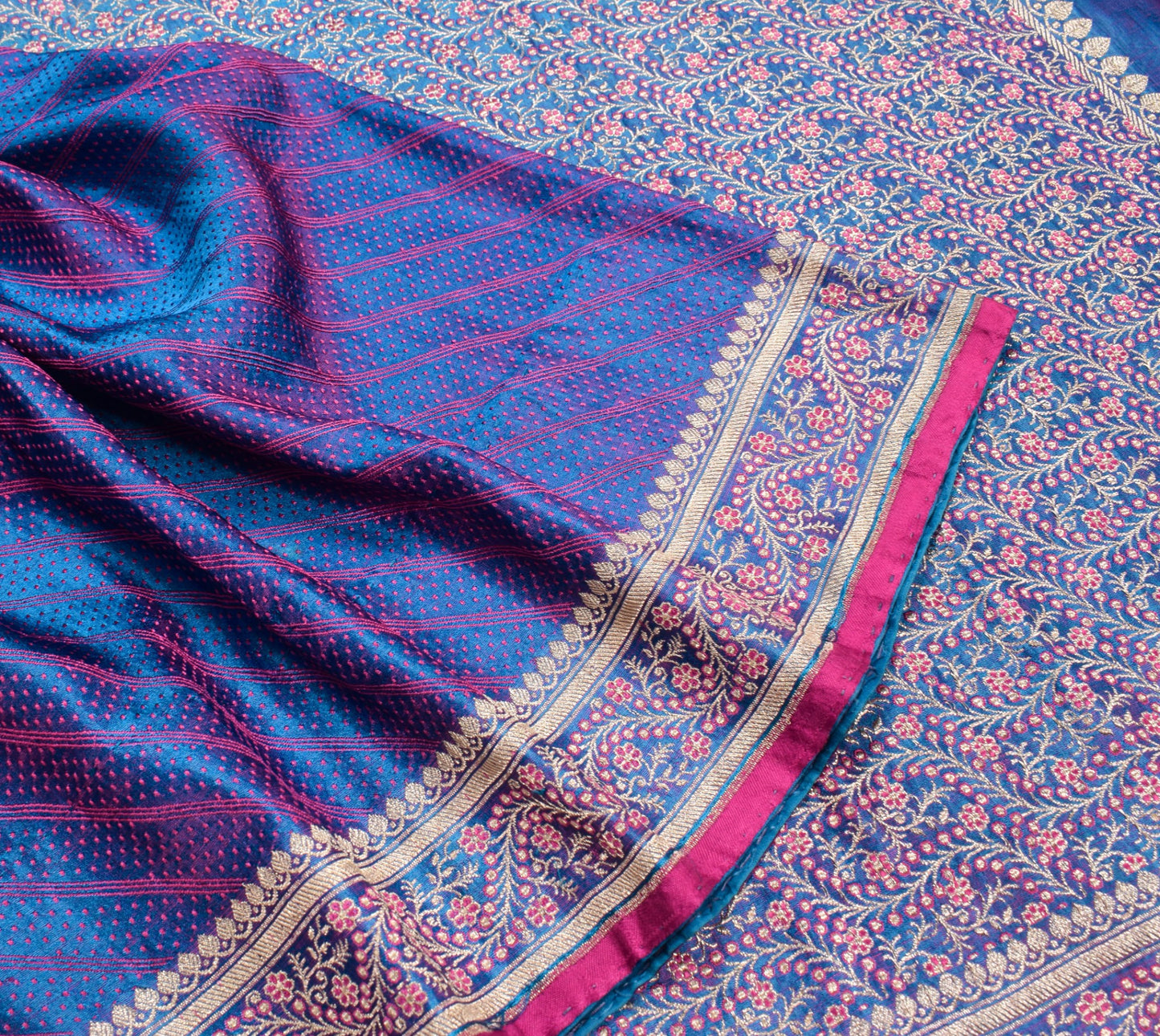 Sushila Vintage Banarasi Handloom Saree Pure Satin Silk Dual Tone Sari Fabric