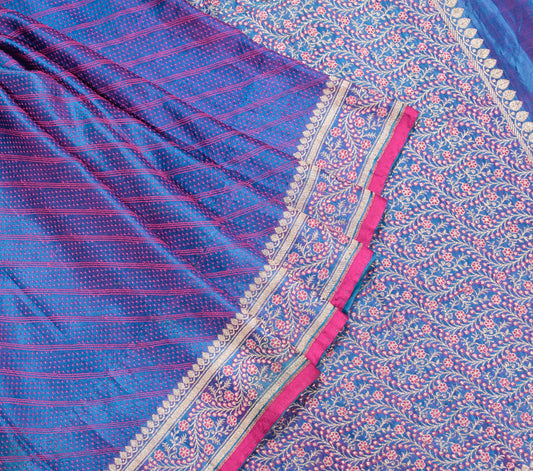 Sushila Vintage Banarasi Handloom Saree Pure Satin Silk Dual Tone Sari Fabric