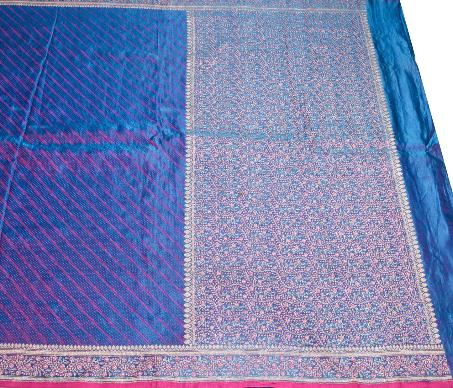 Sushila Vintage Banarasi Handloom Saree Pure Satin Silk Dual Tone Sari Fabric