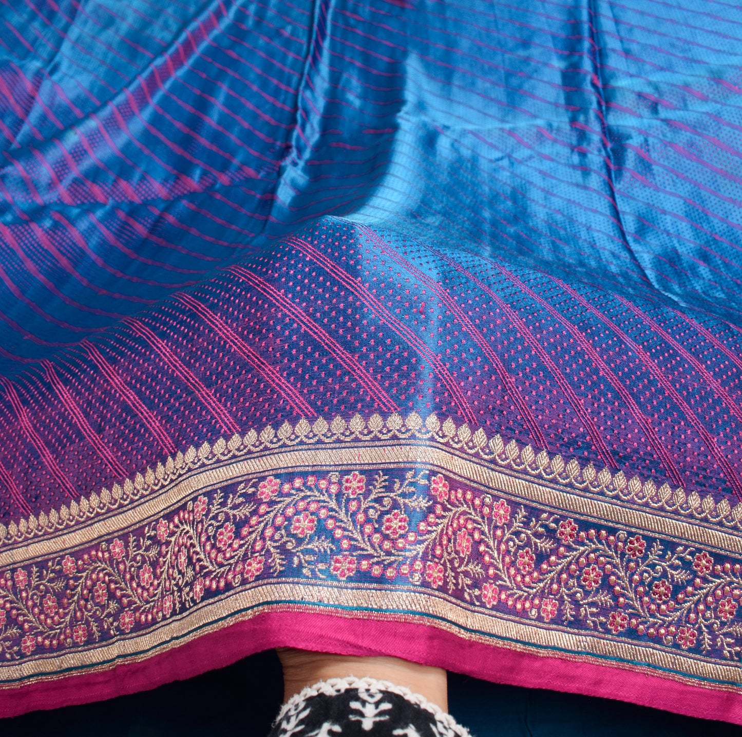 Sushila Vintage Banarasi Handloom Saree Pure Satin Silk Dual Tone Sari Fabric