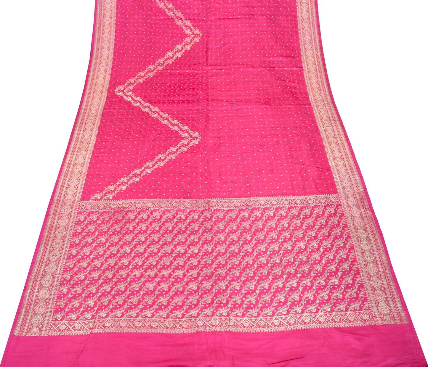 Sushila Vintage Magenta Heavy Saree Pure Satin Silk Brocade Banarasi Sari Fabric