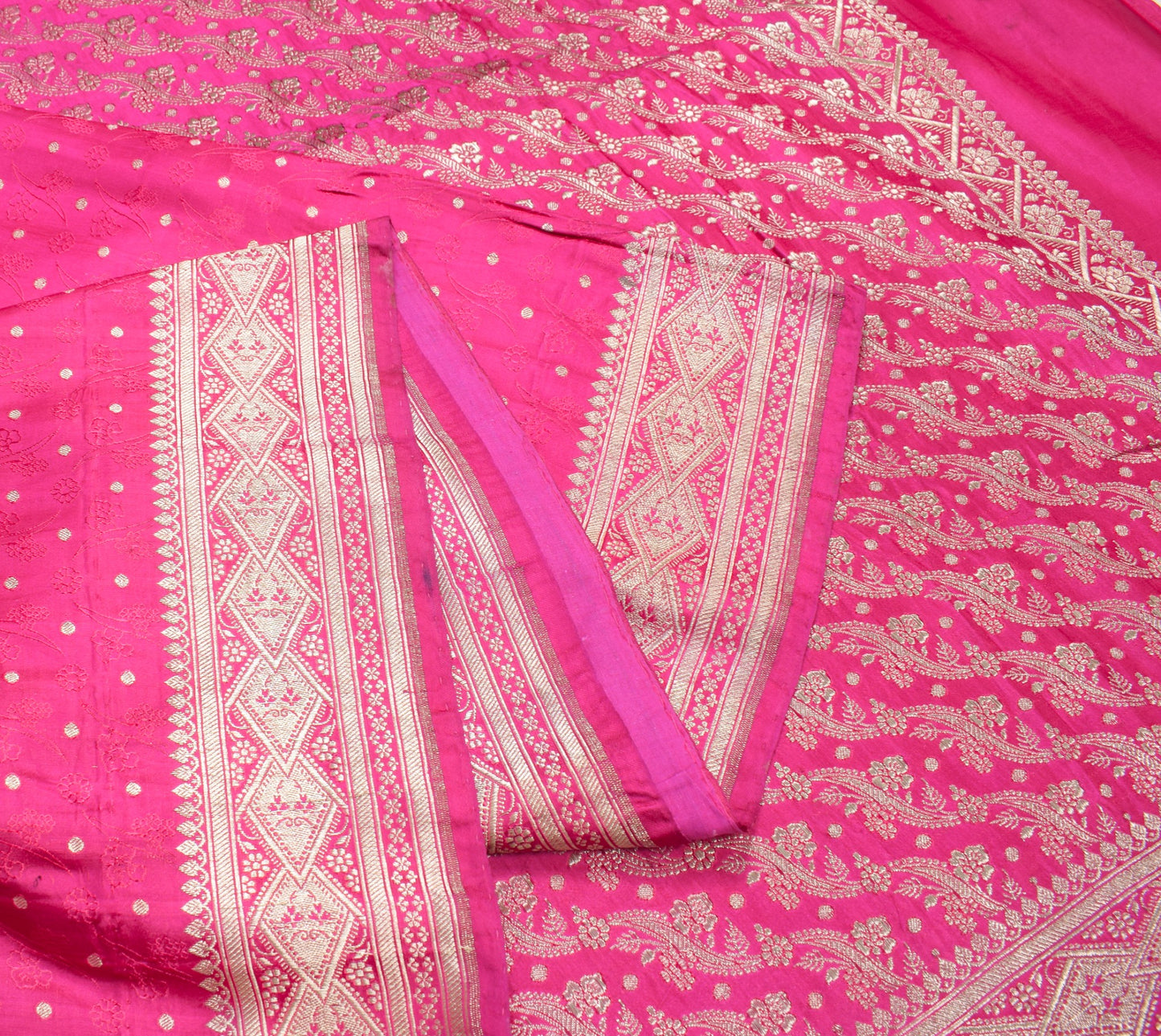 Sushila Vintage Magenta Heavy Saree Pure Satin Silk Brocade Banarasi Sari Fabric