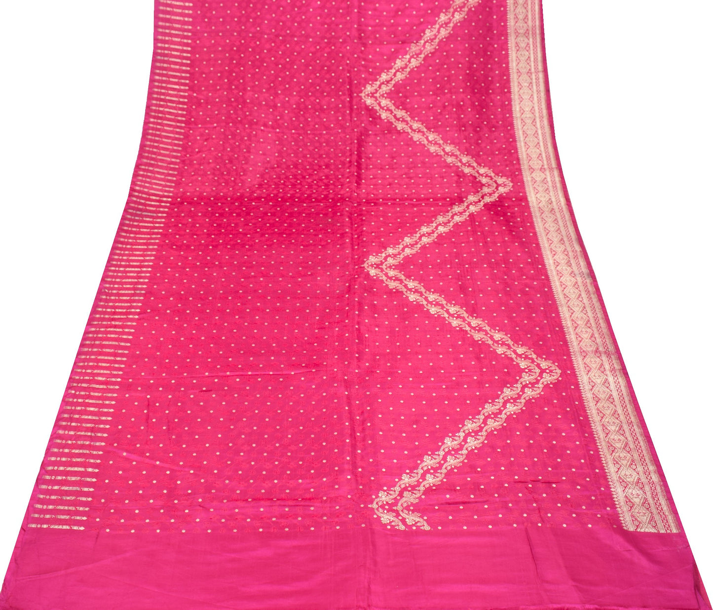 Sushila Vintage Magenta Heavy Saree Pure Satin Silk Brocade Banarasi Sari Fabric